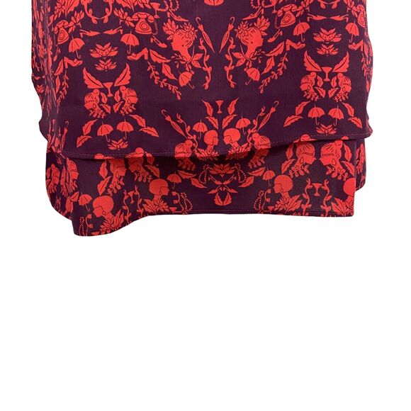 CAbi Top Style #3258 Womens Medium Cameo Print Red Purple Split Back Blouse Work - Picture 10 of 16